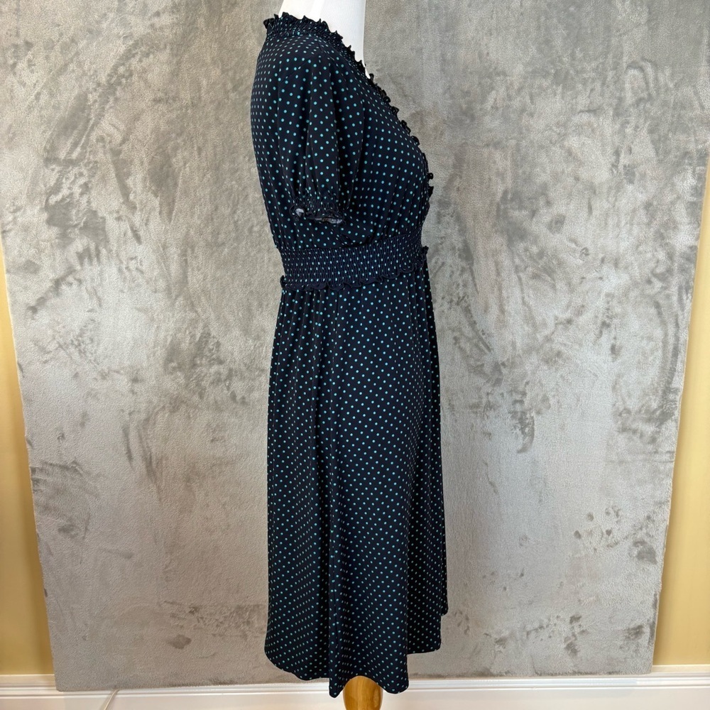 Enfocus Studio Navy Polka Dot Midi Ruffle Feminine Dress Wmn’s 8 - Picture 3 of 9